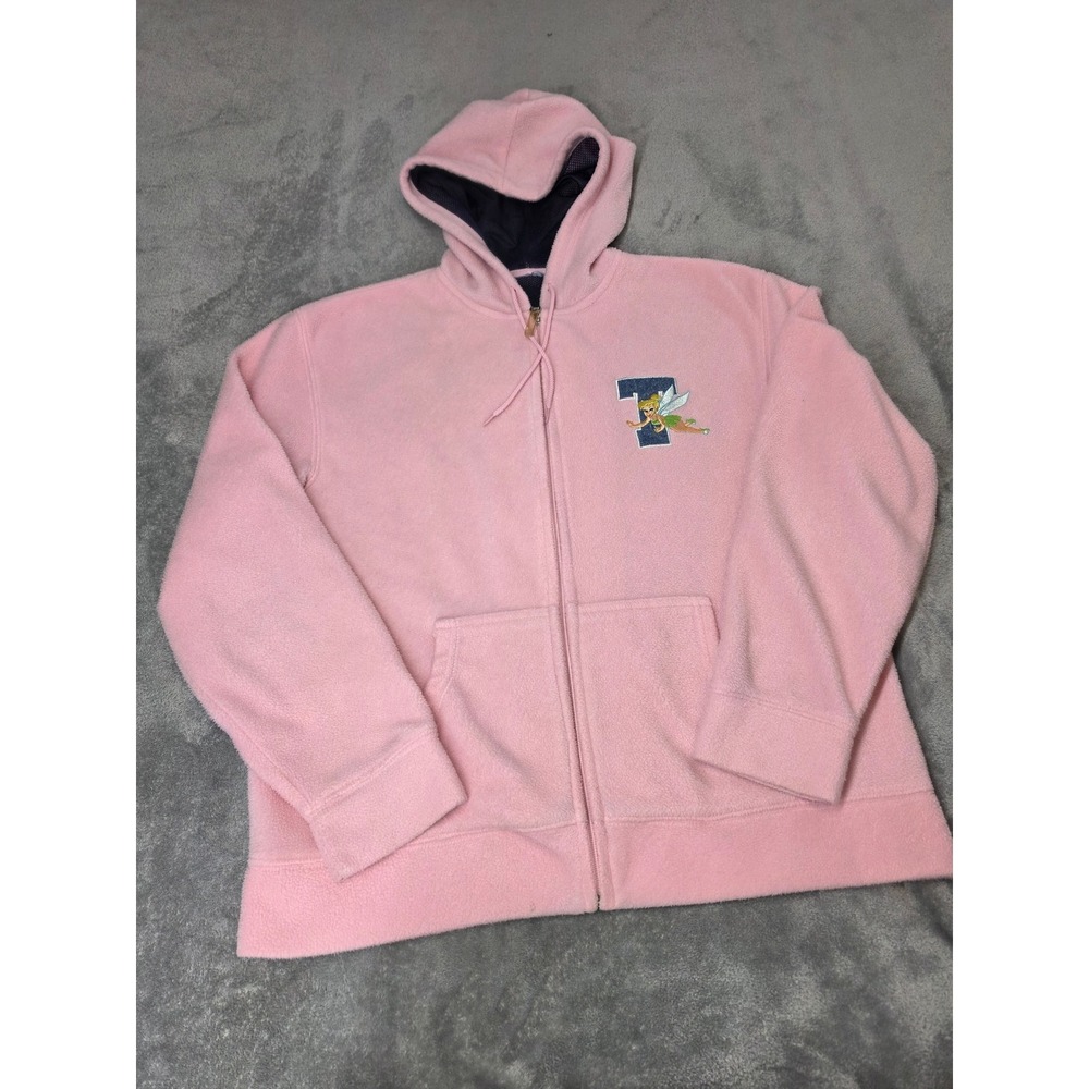 Vintage Y2K Disney Tinker Bell TINK Pink Fleece Zip Hoodie Jacket